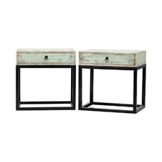 Pareja mesas verde 1 cajón BK143