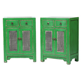 Pair of cabinets green 2 drawers 2 doors DT047