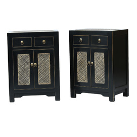 Pair of cabinets black 2 drawers 2 doors DT048