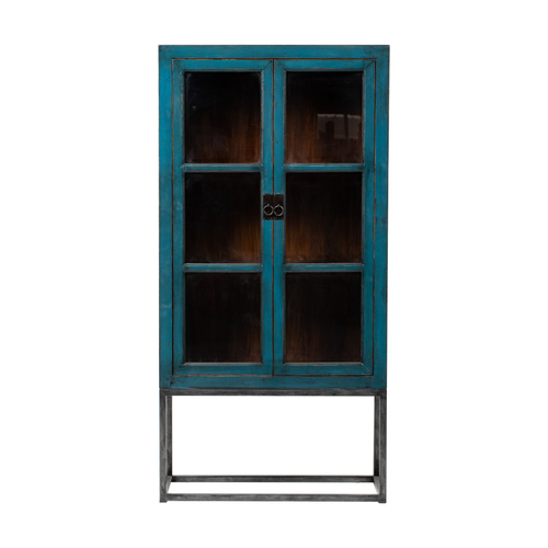 Glass cabinet blue 2 doors GK217