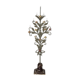 Metal candle support with green leaves and go H021