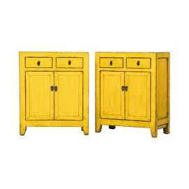 A pair of cabinets yellow 2 drawers JN325