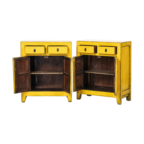 A pair of cabinets yellow 2 drawers JN325