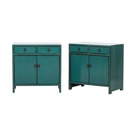 A pair of cabinets green 2 drawers JN344