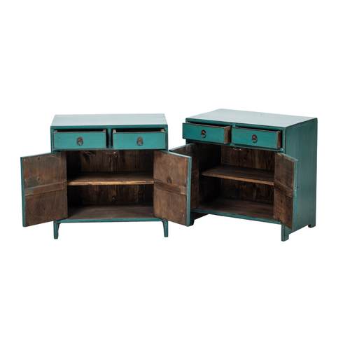 A pair of cabinets green 2 drawers JN344