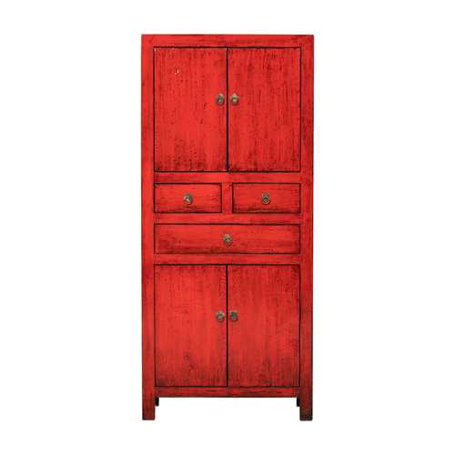 Armario rojo 4 puertas 3 cajones XN829