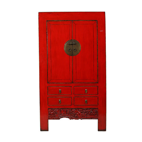 Armario rojo 2 puertas 4 cajones JM754