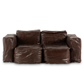 Two-seat brown leather couch Buffy