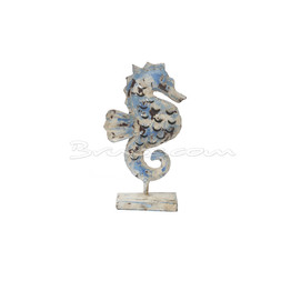 PEDESTAL CABALLITO DE MAR PEQUEÑO METAL BEIGE AZUL