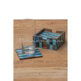 SET 6 POSAVASOS HUESO AZUL Y GRIS