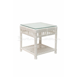 MESA RINCÓN GUNA RATTAN Y TEJIDO SINTÉTICO BLANCO