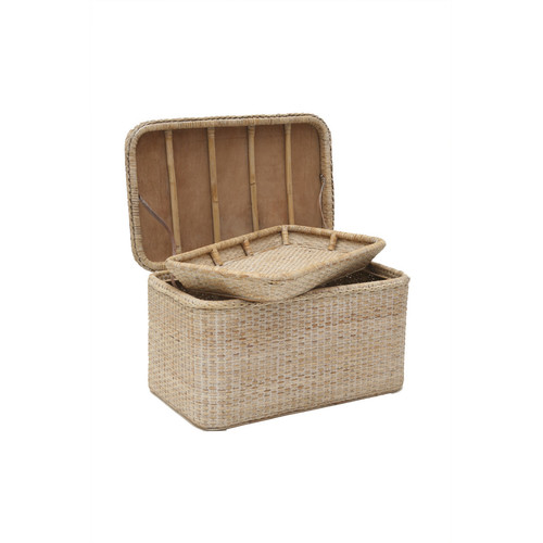 BAUL FOSSE RECT. GR. RATTAN BLANCO DECAPADO C/BAND