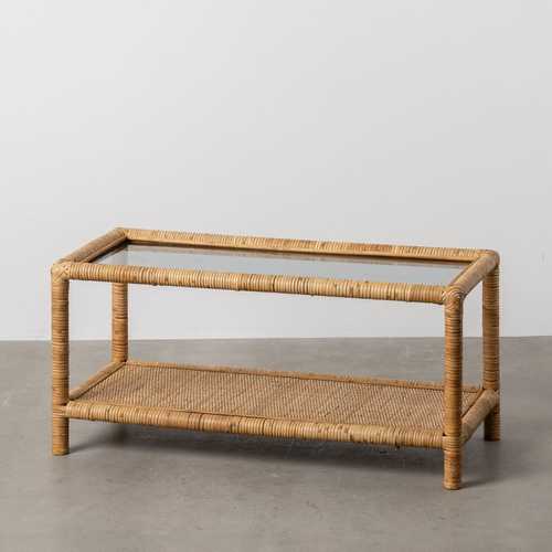 MESA CENTRO NATURAL RATÁN / CRISTAL 90 X 40 X 42 CM
