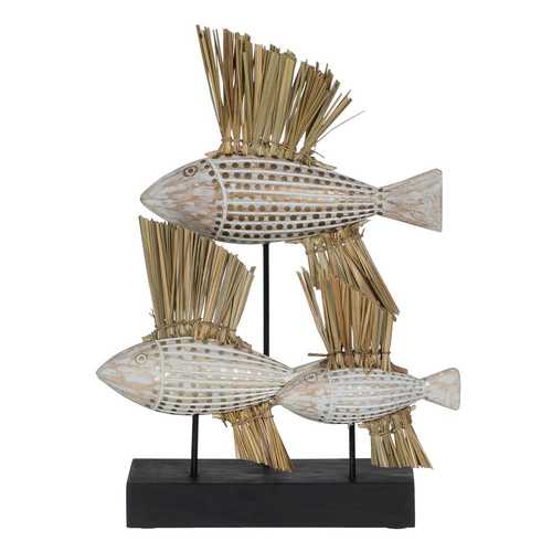 FIGURA PECES MADERA-FIBRA NATURAL 30 X 10 X 40 CM