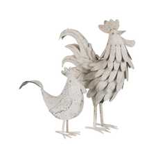 FIGURA GALLINA BLANCO ROZADO METAL 35,50 X 11 X 31 CM