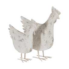 FIGURA GALLINA BLANCO ROZADO METAL 34 X 12 X 38 CM