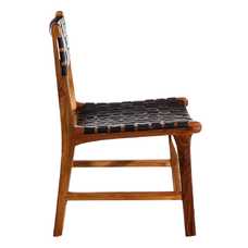 SILLA NEGRO MADERA TECA-PIEL SALÓN 56 X 48 X 80 CM SILLA NEGRO MADERA TECA-PIEL SALÓN 56 X 48 X 80 CM