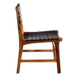 SILLA NEGRO MADERA TECA-PIEL SALÓN 56 X 48 X 80 CM