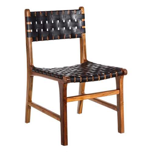 SILLA NEGRO MADERA TECA-PIEL SALÓN 56 X 48 X 80 CM