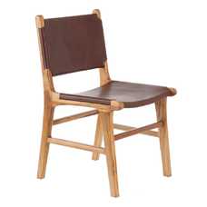 SILLA MARRÓN MADERA TECA-PIEL 50 X 52 X 83 CM