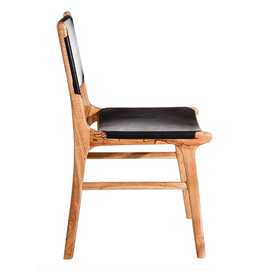 SILLA NEGRO MADERA TECA-PIEL SALÓN 50 X 52 X 83 CM