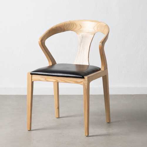 SILLA NATURAL-NEGRO MADERA TECA-PIEL 55 X 54 X 77 CM