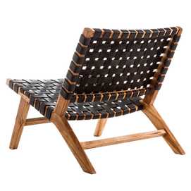 BUTACA NATURAL-NEGRO MADERA TECA-PIEL 87 X 83 X 66 CM