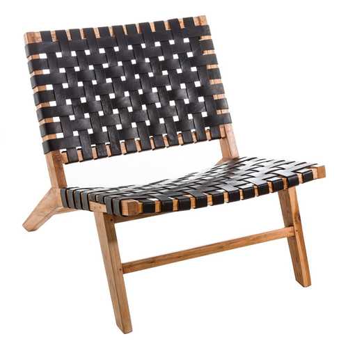 BUTACA NATURAL-NEGRO MADERA TECA-PIEL 87 X 83 X 66 CM