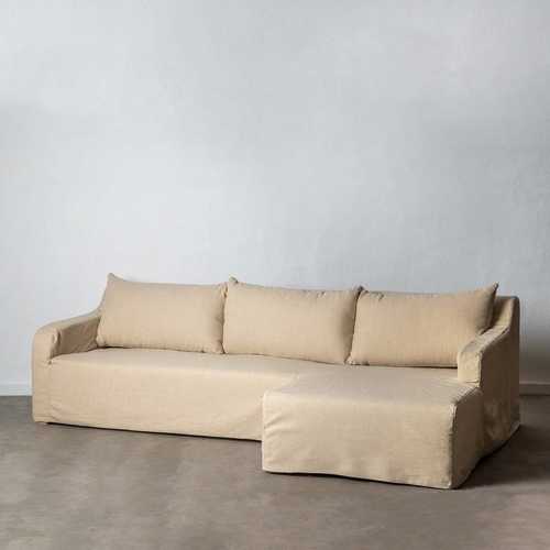 SOFÁ CHAISE LONGUE BEIGE TEJIDO SALÓN 249 X 160 X 73 CM