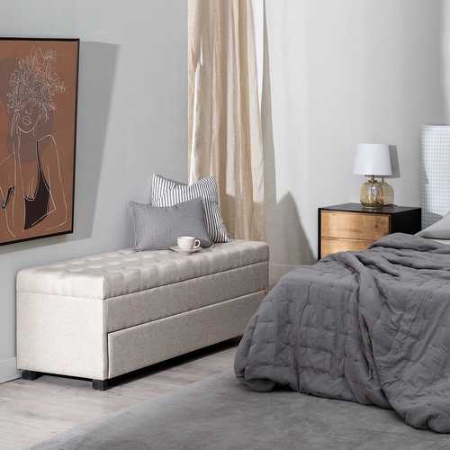 BAÚL ZAPATERO BEIGE MADERA / TEJIDO 140 X 50 X 50 CM