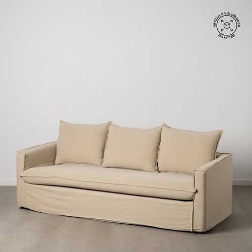SOFÁ 3 PLAZAS BEIGE TEJIDO-MADERA 220 X 95 X 90 CM
