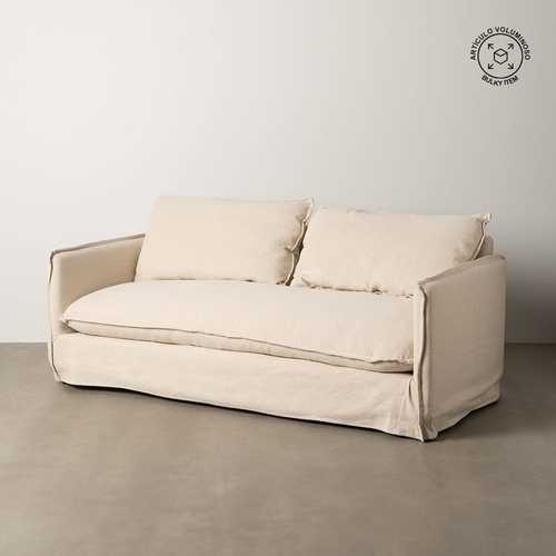 SOFÁ 3 PLAZAS CREMA TEJIDO-MADERA 200 X 95 X 85 CM