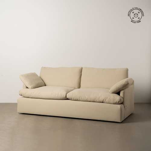 SOFÁ 3 PLAZAS BEIGE TEJIDO-MADERA 212 X 100 X 83 CM