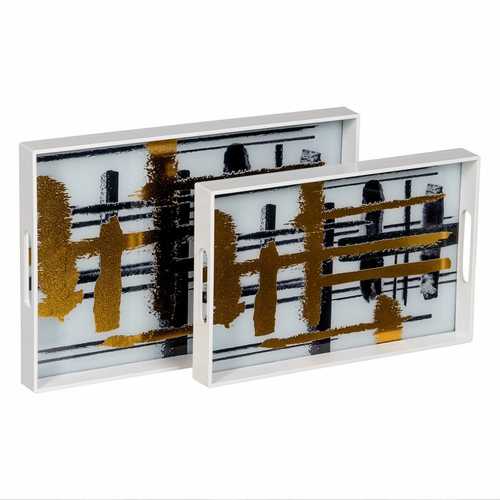 S/2 BANDEJAS ABSTRACTO PVC-ESPEJO 45 X 31 X 4,20 CM