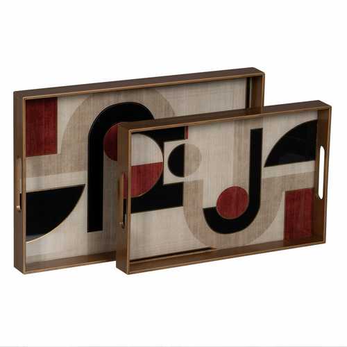 S/2 BANDEJAS ABSTRACTO PVC-ESPEJO 45 X 31 X 4,20 CM