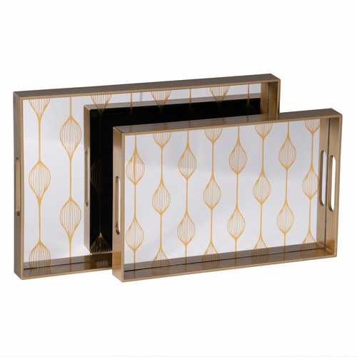 S/2 BANDEJAS PLATA-ORO PVC-ESPEJO 45 X 31 X 4,20 CM