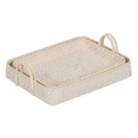 S/2 BANDEJA BLANCO FIBRA NATURAL 45 X 34 X 13 CM