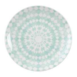 PLATO POSTRE TURQUESA-BLANCO PORCELANA 19,50 X 19,50 X 2 CM