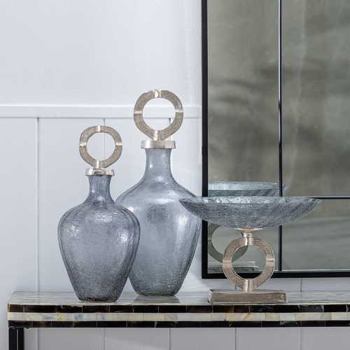 CENTRO MESA GRIS-PLATA CRISTAL-METAL 33 X 33 X 24 CM