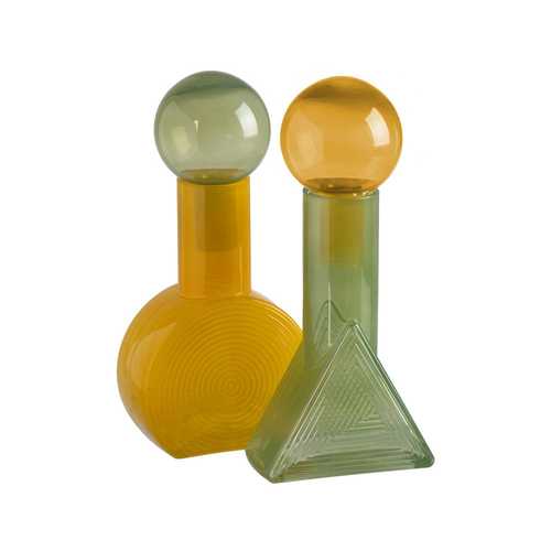 FIGURA BOTELLA VERDE-AMARILLO CRISTAL 16,80 X 16,80 X 33,50