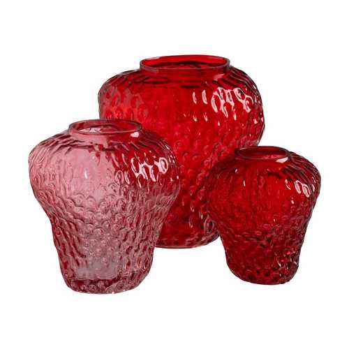 JARRÓN FRESA ROJO CRISTAL DECORACIÓN 23 X 19 X 25 CM