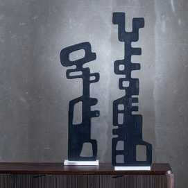 FIGURA NEGRO ALUMINIO/MÁRMOL DECORACIÓN 23 X 10 X 90 CM