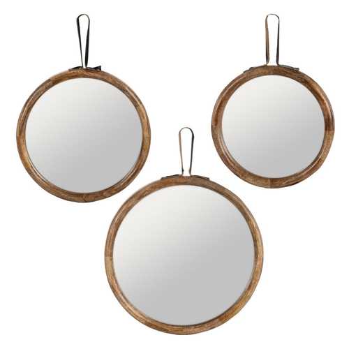 S/3 ESPEJO NATURAL MADERA DE MANGO 30 X 2,50 X 30 CM