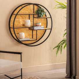 ESTANTERÍA PARED NATURAL-NEGRO DM-METAL 92 X 24 X 92 CM