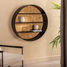 ESTANTERÍA PARED NATURAL-NEGRO DM-METAL 92 X 22,50 X 92 CM