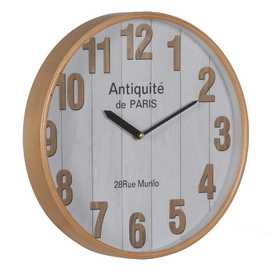 RELOJ BLANCO-NATURAL MADERA / CRISTAL 32 X 32 X 4,50 CM
