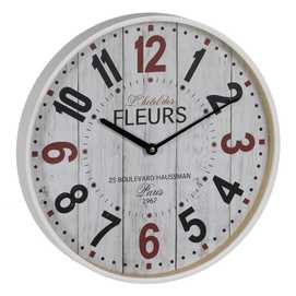RELOJ BLANCO MADERA / CRISTAL DECORACIÓN 40 X 40 X 4,50 CM