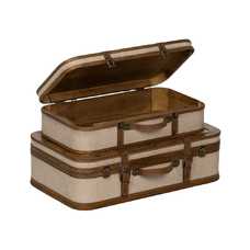 S/2 MALETA BEIGE MADERA / TEJIDO 62 X 37 X 18 CM