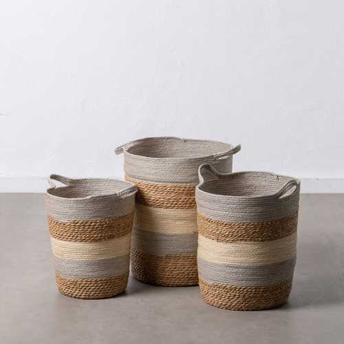 S/3 CESTOS GRIS-NATURAL FIBRA NATURAL 48 X 48 X 42 CM