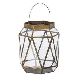 FAROL PORTAVELAS ORO VIEJO CRISTAL-METAL 23 X 23 X 27 CM